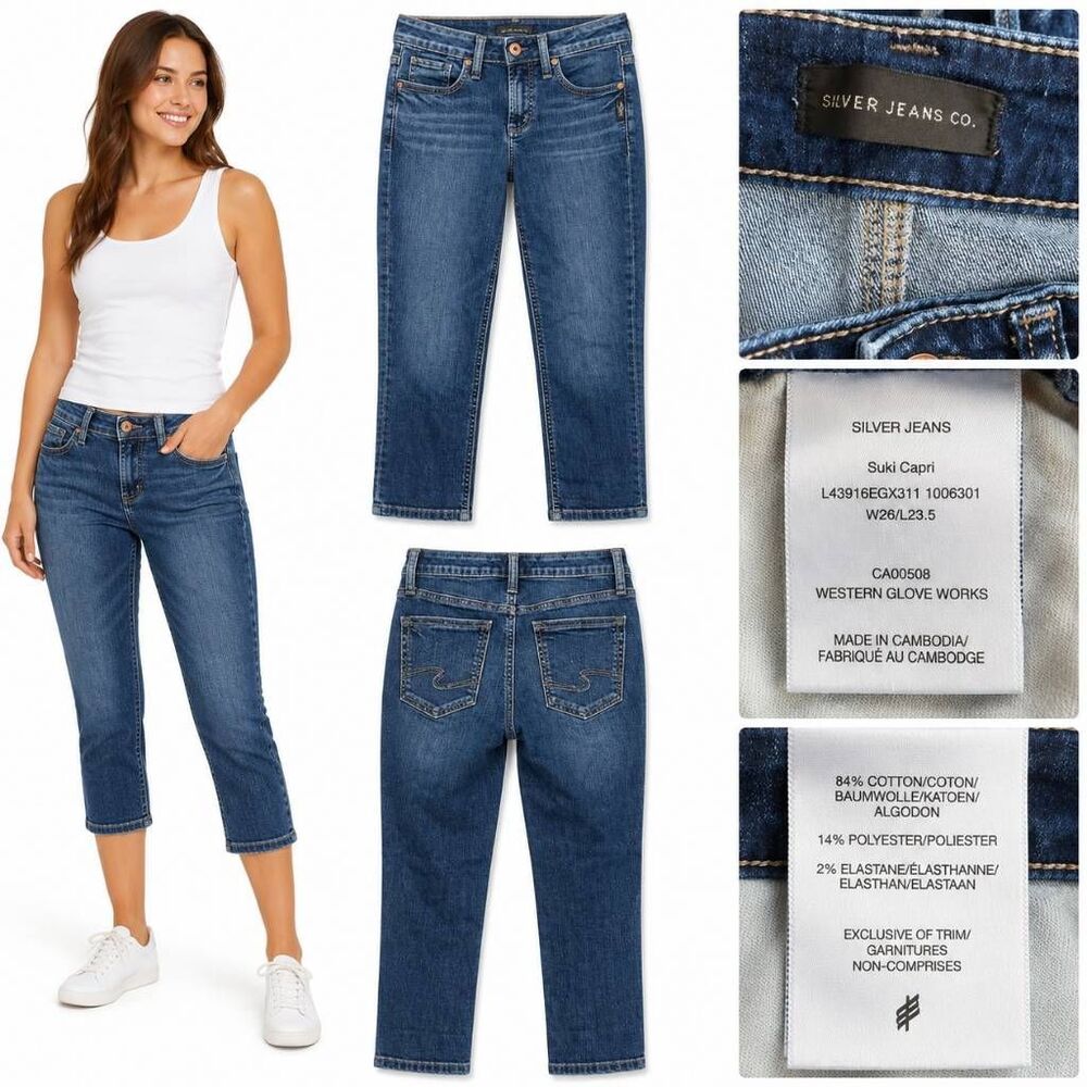 Silver Jeans Suki Capri Mid Rise Stretch Jeans W26